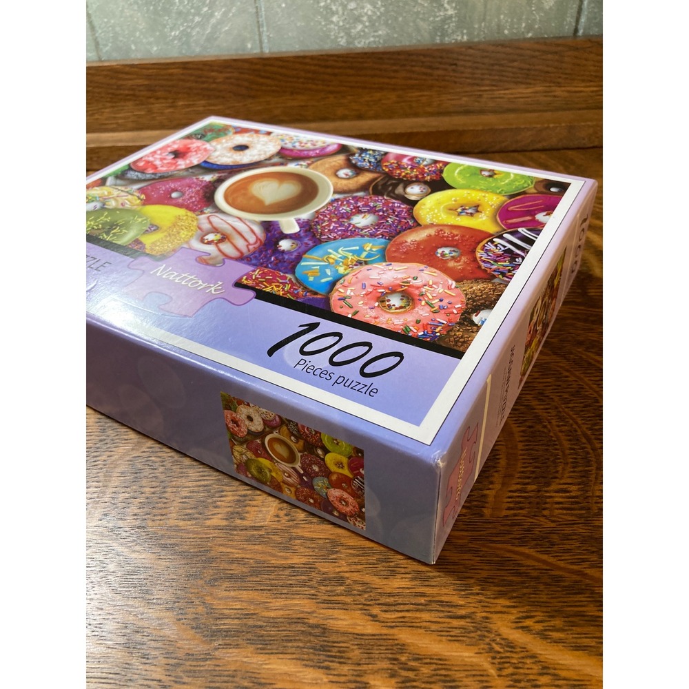 Nattork 1000 Piece Jigsaw Puzzle Donuts and Coffee Latte Art Colorful Dessert